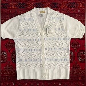 70s vintage deadstock cream white knit cardigan sweater top large